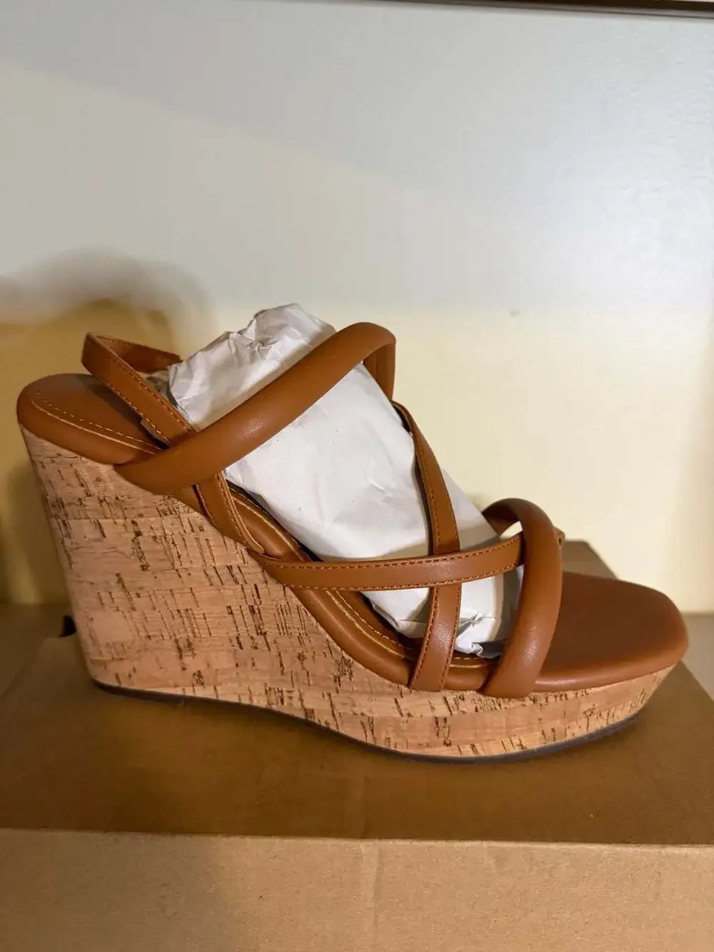 Coutgo Women's Platform Wedge Sandals Cork Slingback Heels